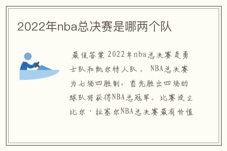 2022年nba总决赛是哪两个队