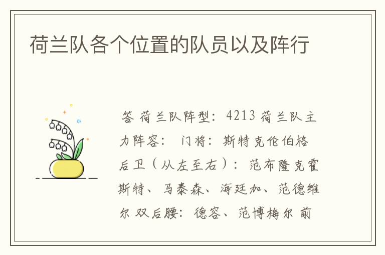 荷兰队各个位置的队员以及阵行