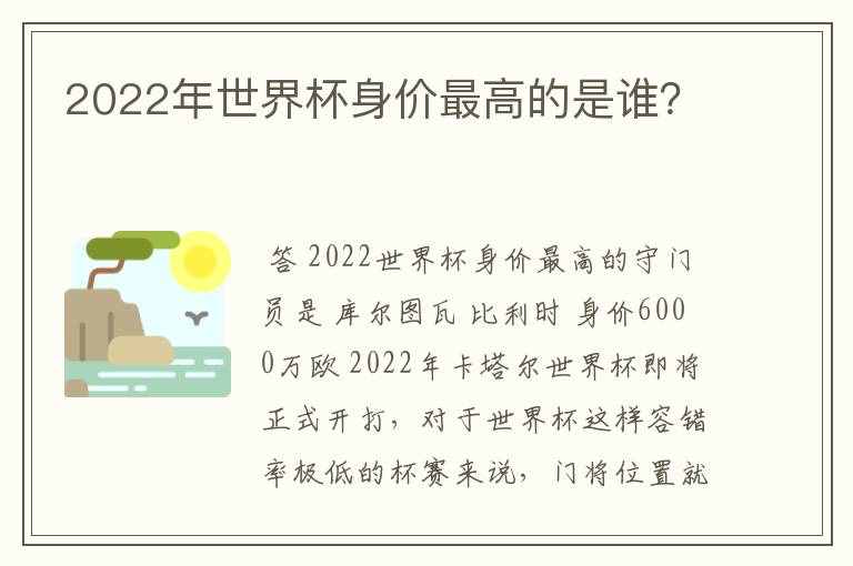 2022年世界杯身价最高的是谁?
