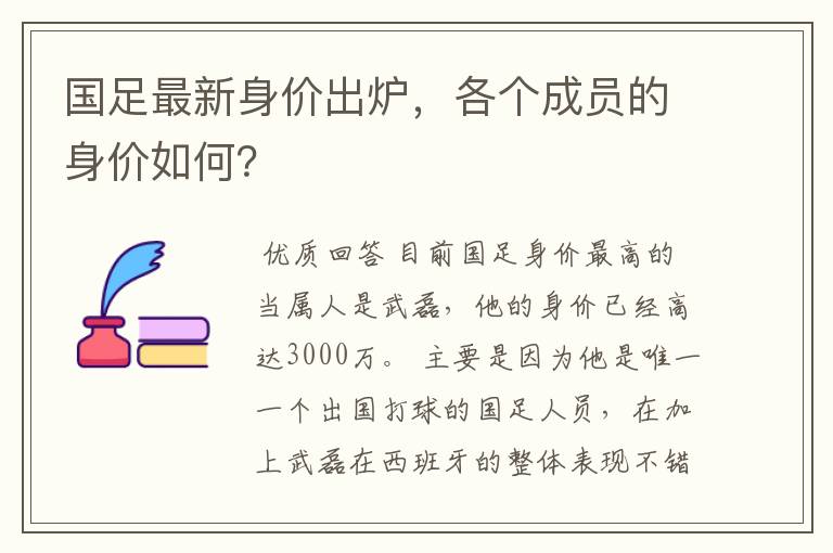 国足最新身价出炉,各个成员的身价如何?