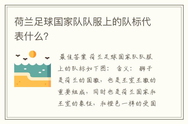 荷兰足球国家队队服上的队标代表什么?