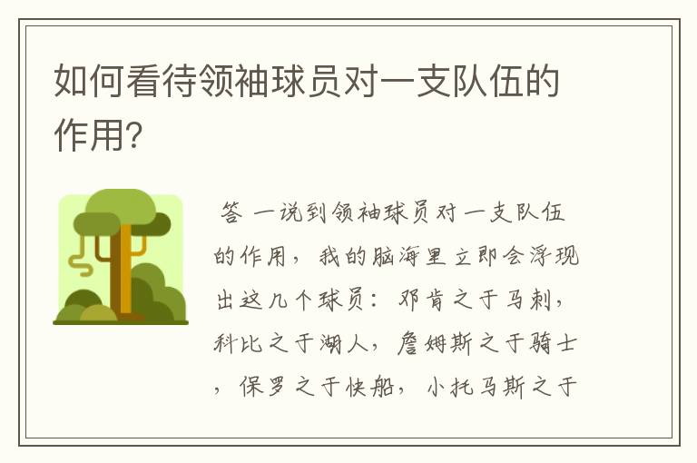 如何看待领袖球员对一支队伍的作用?