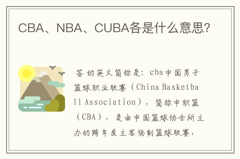 CBA、NBA、CUBA各是什么意思?