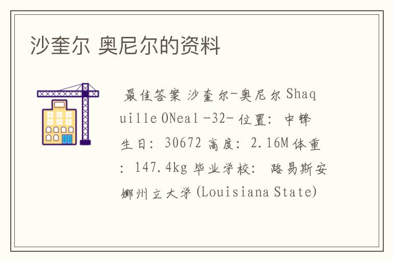沙奎尔 奥尼尔的资料