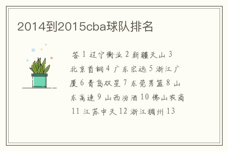 2014到2015cba球队排名