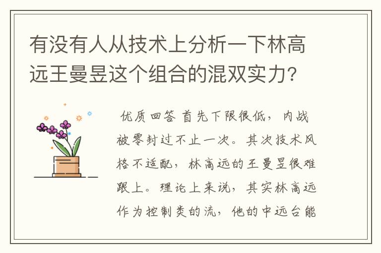 有没有人从技术上分析一下林高远王曼昱这个组合的混双实力?