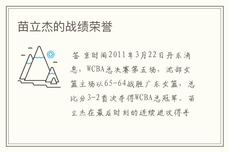 苗立杰的战绩荣誉