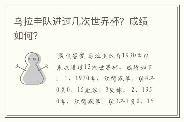 乌拉圭队进过几次世界杯?成绩如何?