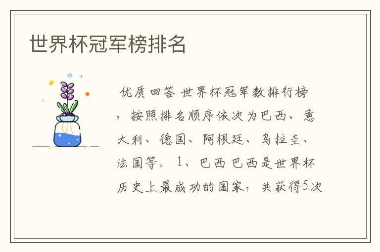 世界杯冠军榜排名