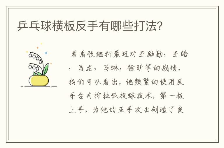 乒乓球横板反手有哪些打法?