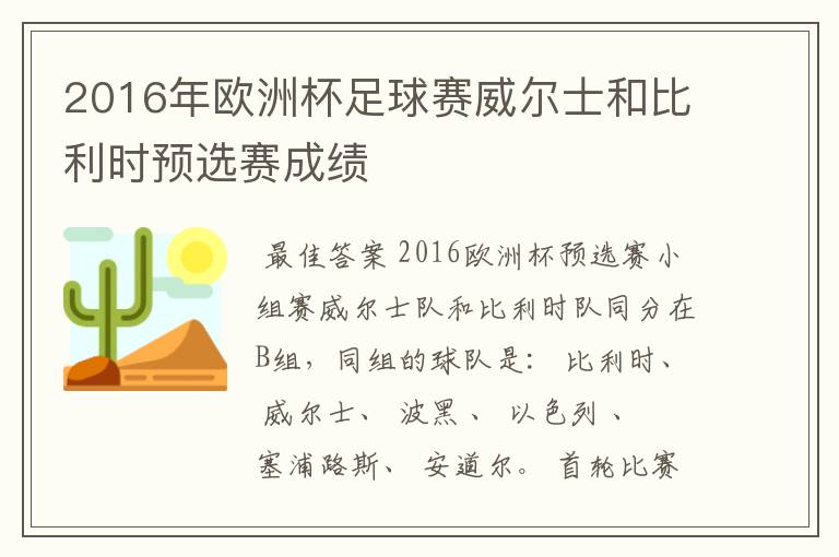 2016年欧洲杯足球赛威尔士和比利时预选赛成绩