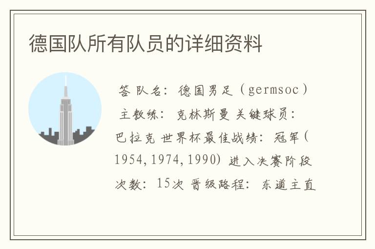 德国队所有队员的详细资料