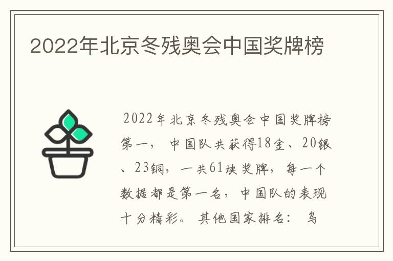 2022年北京冬残奥会中国奖牌榜