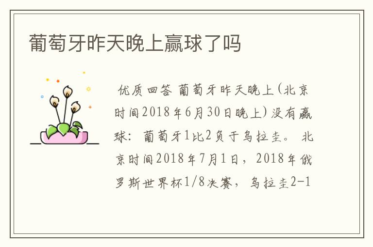 葡萄牙昨天晚上赢球了吗