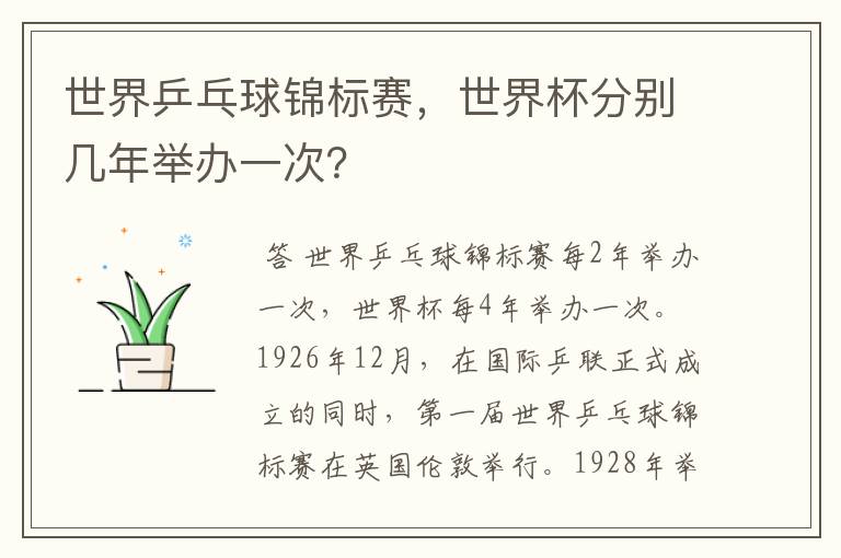 世界乒乓球锦标赛,世界杯分别几年举办一次?