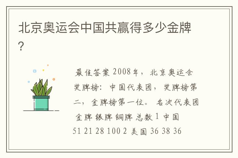 北京奥运会中国共赢得多少金牌?