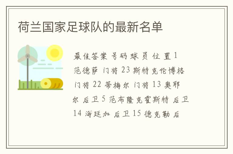 荷兰国家足球队的最新名单