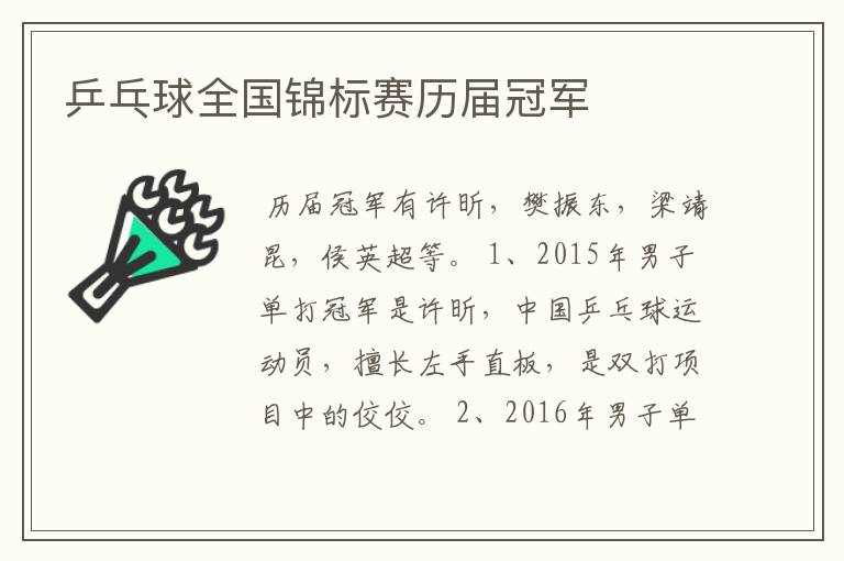 乒乓球全国锦标赛历届冠军