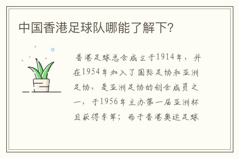 中国香港足球队哪能了解下?