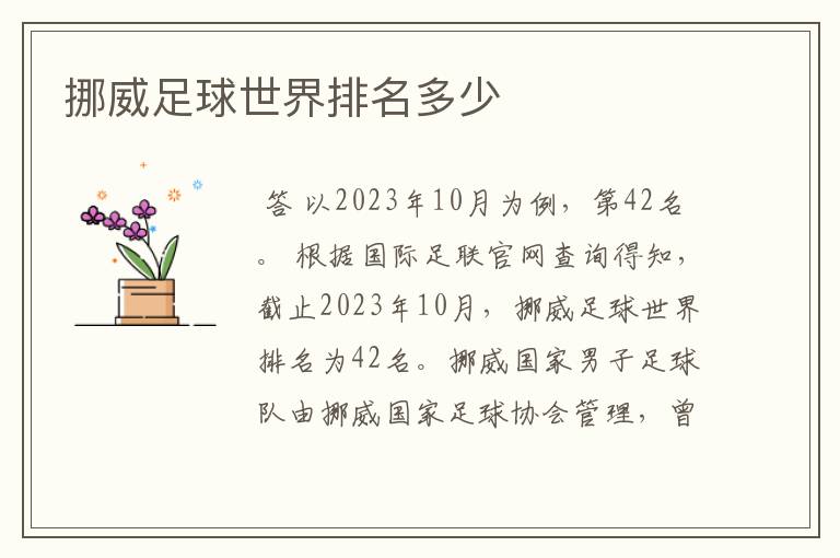 挪威足球世界排名多少