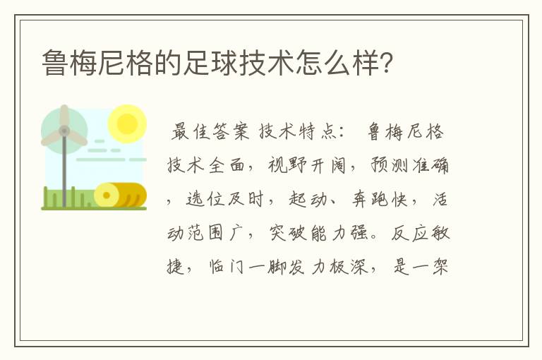鲁梅尼格的足球技术怎么样?