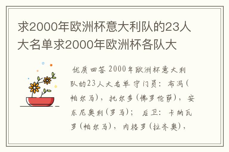 求2000年欧洲杯意大利队的23人大名单求2000年欧洲杯各队大