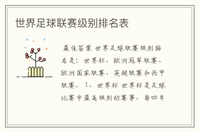 世界足球联赛级别排名表