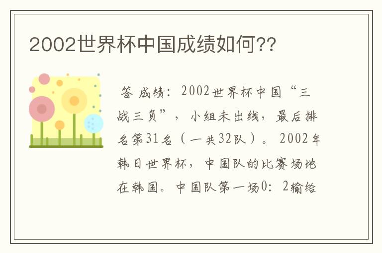 2002世界杯中国成绩如何??