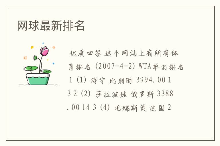 网球最新排名