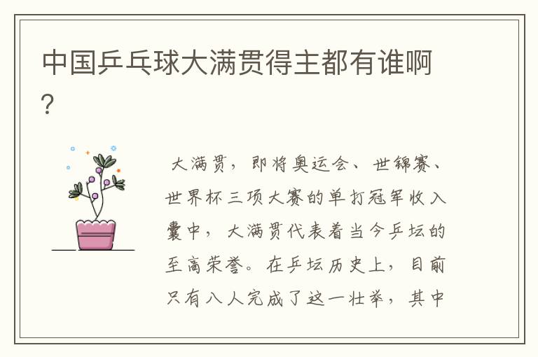 中国乒乓球大满贯得主都有谁啊？