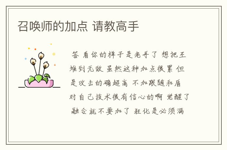 召唤师的加点 请教高手