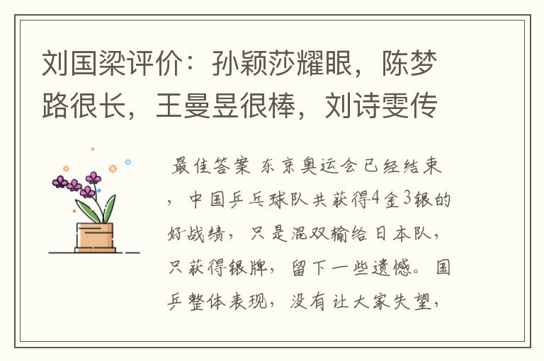 刘国梁评价:孙颖莎耀眼,陈梦路很长,王曼昱很棒,刘诗雯传承