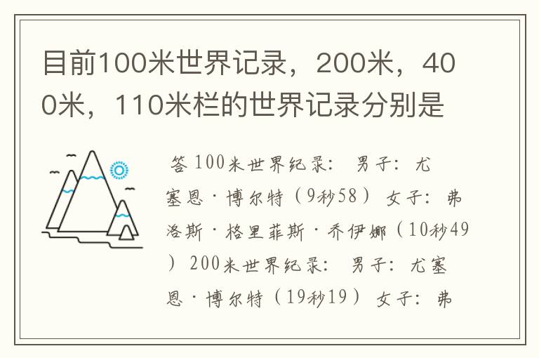 目前100米世界记录,200米,400米,110米栏的世界记录分别是多少,由谁保持?