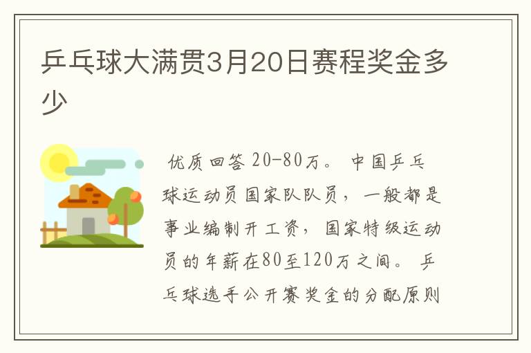 乒乓球大满贯3月20日赛程奖金多少