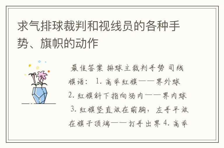 求气排球裁判和视线员的各种手势、旗帜的动作