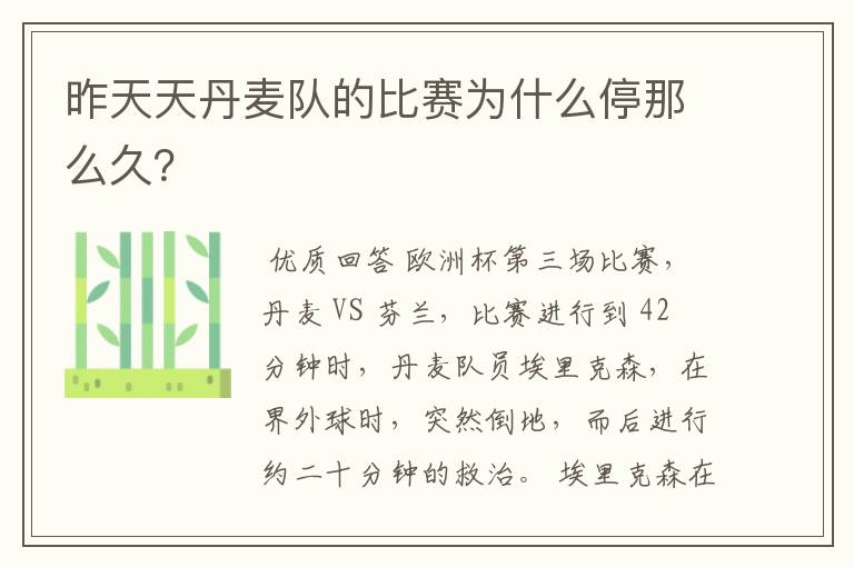 昨天天丹麦队的比赛为什么停那么久?