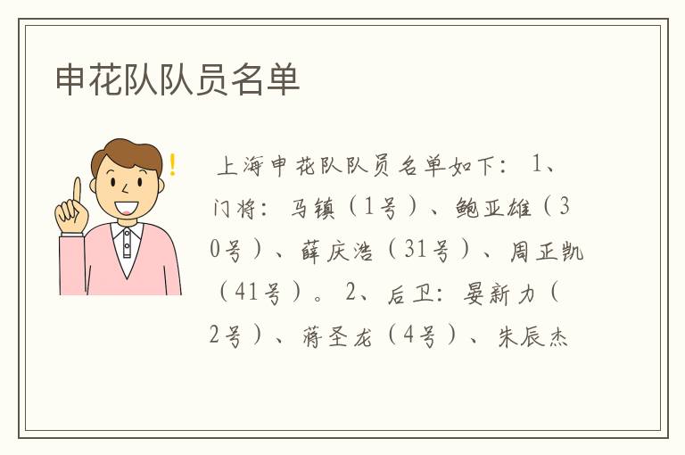 申花队队员名单