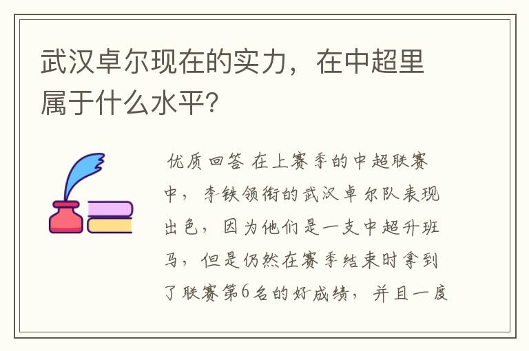 武汉卓尔现在的实力,在中超里属于什么水平?