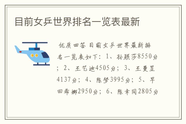 目前女乒世界排名一览表最新