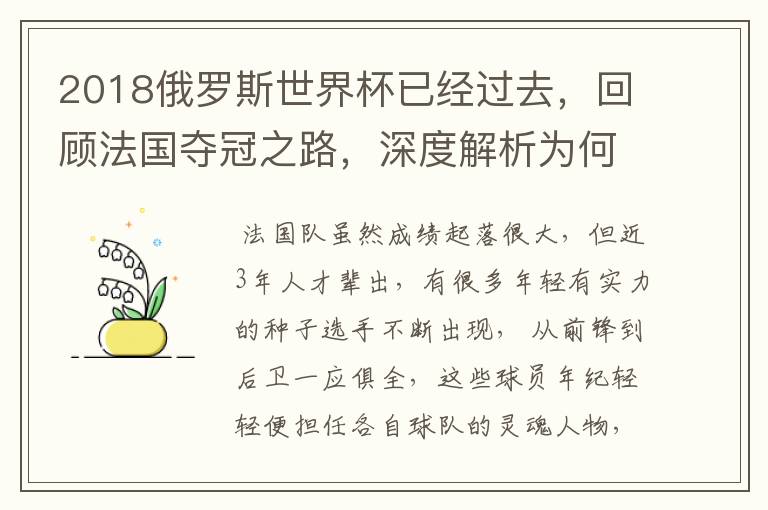2018俄罗斯世界杯已经过去,回顾法国夺冠之路,深度解析为何是法国走到最后?