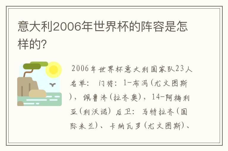 意大利2006年世界杯的阵容是怎样的?