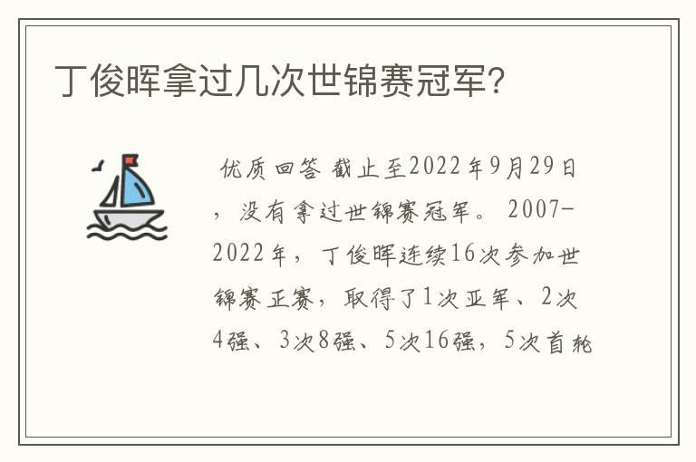 丁俊晖拿过几次世锦赛冠军?