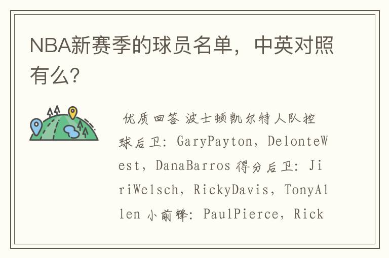 NBA新赛季的球员名单,中英对照有么?
