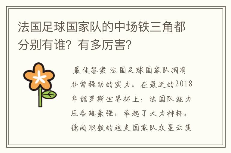 法国足球国家队的中场铁三角都分别有谁?有多厉害?