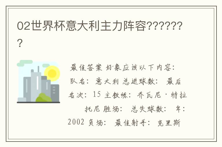 02世界杯意大利主力阵容???????