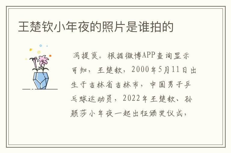 王楚钦小年夜的照片是谁拍的