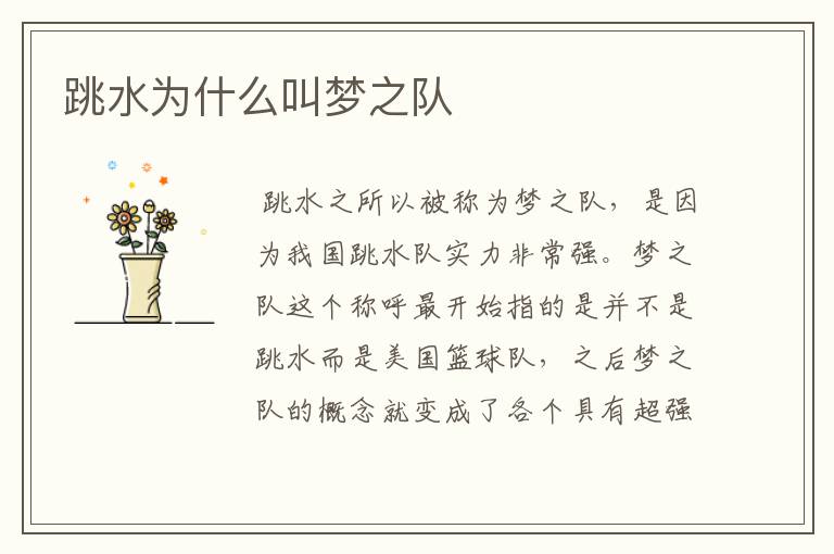 跳水为什么叫梦之队