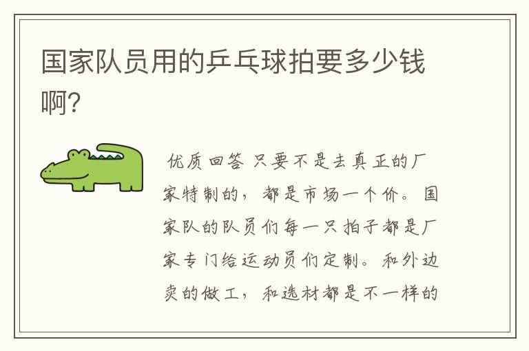 国家队员用的乒乓球拍要多少钱啊?