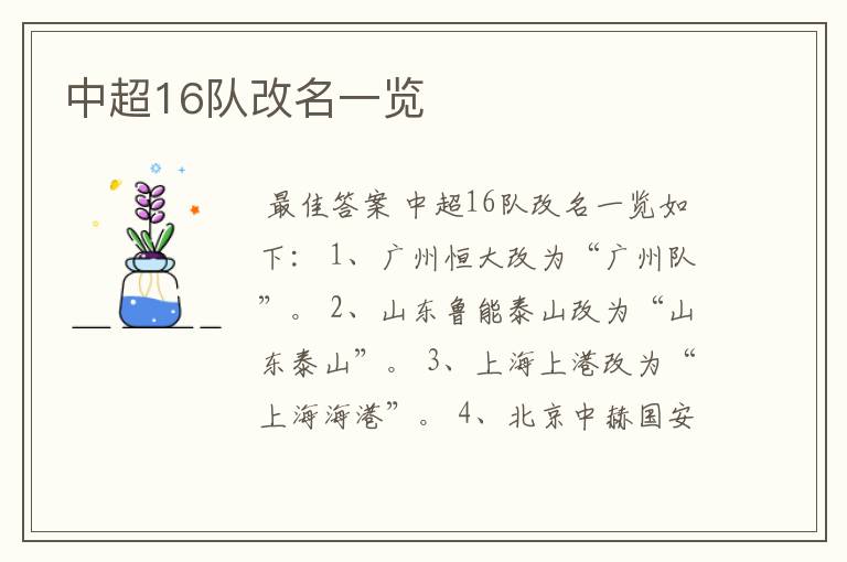 中超16队改名一览
