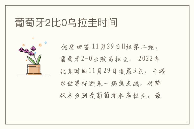 葡萄牙2比0乌拉圭时间